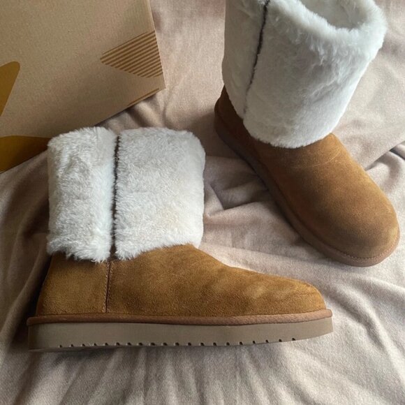 NEW KOOLABURRA BY UGG AUBREI SHORT CHESTNUT SUEDE FUR WOMEN'S BOOTS SIZE US 9 - Picture 8 of 13
